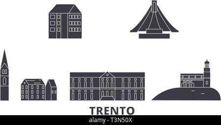 L'Italie, Trento télévision billet skyline set. L'Italie, Trento ville noire, symbole d'illustration vectorielle, les sites touristiques, sites naturels. Illustration de Vecteur