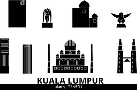 La Malaisie, Kuala Lumpur skyline voyages télévision set. La Malaisie, Kuala Lumpur ville noire, symbole d'illustration vectorielle, les sites touristiques, sites naturels. Illustration de Vecteur