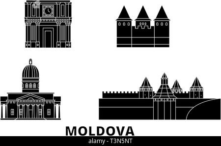 Télévision Moldova billet skyline set. Moldova ville noire, symbole d'illustration vectorielle, les sites touristiques, sites naturels. Illustration de Vecteur