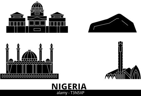 Le Nigeria voyage télévision. skyline Le Nigeria ville noire, symbole d'illustration vectorielle, les sites touristiques, sites naturels. Illustration de Vecteur