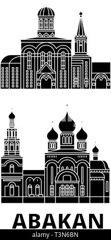 La Russie, l'Abakan voyage télévision set skyline. La Russie, l'Abakan ville noire, symbole d'illustration vectorielle, les sites touristiques, sites naturels. Illustration de Vecteur