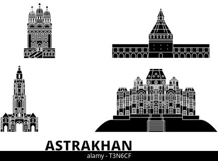 La Russie, l'Astrakhan voyage télévision set skyline. La Russie, Astrakhan ville noire, symbole d'illustration vectorielle, les sites touristiques, sites naturels. Illustration de Vecteur