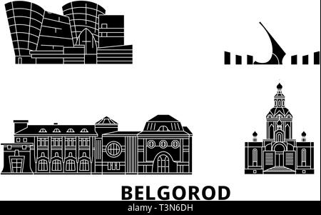 La Russie, Belgorod voyage télévision set skyline. La Russie, Belgorod ville noire, symbole d'illustration vectorielle, les sites touristiques, sites naturels. Illustration de Vecteur