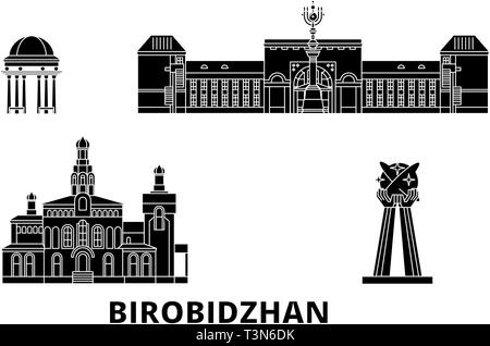 La Russie, Birobidjan télévision billet skyline set. La Russie, Birobidjan ville noire, symbole d'illustration vectorielle, les sites touristiques, sites naturels. Illustration de Vecteur