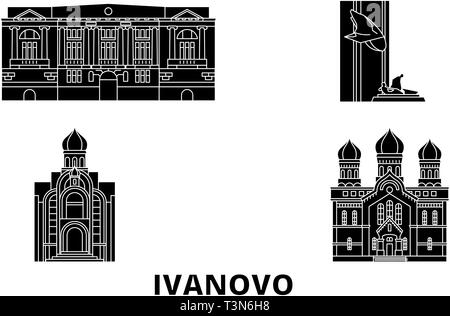La Russie, Ivanovo télévision billet skyline set. La Russie, Ivanovo ville noire, symbole d'illustration vectorielle, les sites touristiques, sites naturels. Illustration de Vecteur