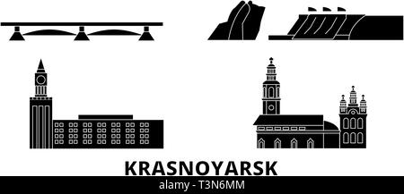 La Russie, Moscow skyline voyages télévision set. La Russie, Moscow City noir, symbole d'illustration vectorielle, les voyages touristiques, monuments. Illustration de Vecteur