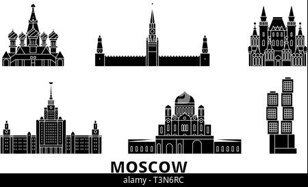 La Russie, Moscou télévision billet skyline set. La Russie, Moscou ville noire, symbole d'illustration vectorielle, les sites touristiques, sites naturels. Illustration de Vecteur