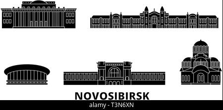 La Russie, Novosibirsk voyage ensemble télévision skyline. La Russie, Novosibirsk ville noire, symbole d'illustration vectorielle, les sites touristiques, sites naturels. Illustration de Vecteur