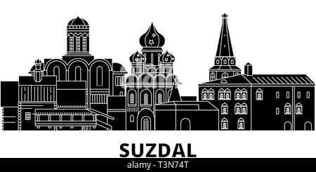 La Russie, Suzdal City skyline voyages télévision set. La Russie, Suzdal City ville noire, symbole d'illustration vectorielle, les sites touristiques, sites naturels. Illustration de Vecteur