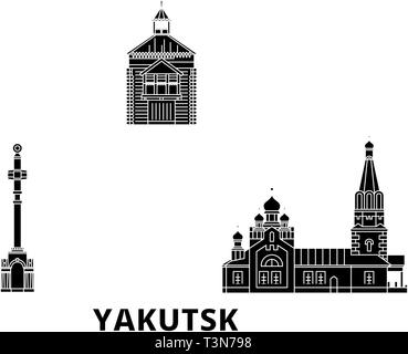 La Russie, Iakoutsk voyage télévision set skyline. La Russie, Yakutsk ville noire, symbole d'illustration vectorielle, les sites touristiques, sites naturels. Illustration de Vecteur