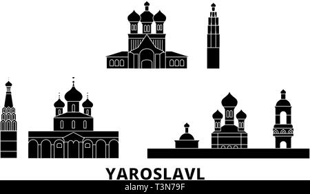 La Russie, Yaroslavl télévision billet skyline set. La Russie, Yaroslavl ville noire, symbole d'illustration vectorielle, les sites touristiques, sites naturels. Illustration de Vecteur