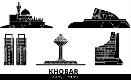 L'Arabie Saoudite, Riyadh voyages télévision set skyline. L'Arabie saoudite, Koweit ville noire, symbole d'illustration vectorielle, les sites touristiques, sites naturels. Illustration de Vecteur