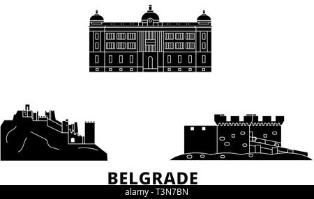 Serbie, Belgrade skyline voyage ensemble. Serbie, Belgrade ville noire, symbole d'illustration vectorielle, les sites touristiques, sites naturels. Illustration de Vecteur