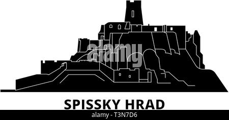 Spissky Hrad, Slovaquie voyage télévision set skyline. La Slovaquie, Spissky Hrad ville noire, symbole d'illustration vectorielle, les sites touristiques, sites naturels. Illustration de Vecteur