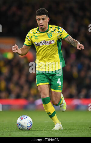 La ville de Norwich Ben Godfrey au cours de la Sky Bet Championship match à Carrow Road, Norwich. Banque D'Images