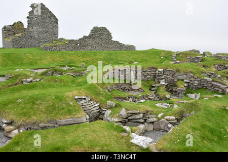 Jarlshof site archéologique préhistorique, Dunrossness, paroisse des îles du Nord, Shetland, Écosse, Royaume-Uni Banque D'Images