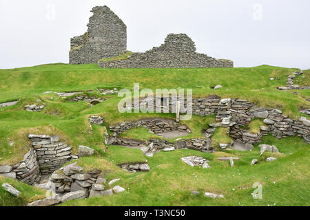 Jarlshof site archéologique préhistorique, Dunrossness, paroisse des îles du Nord, Shetland, Écosse, Royaume-Uni Banque D'Images