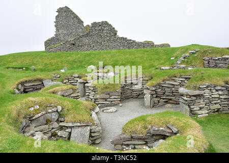 Jarlshof site archéologique préhistorique, Dunrossness, paroisse des îles du Nord, Shetland, Écosse, Royaume-Uni Banque D'Images