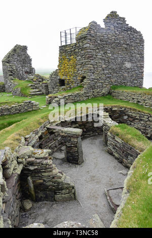 Jarlshof site archéologique préhistorique, Dunrossness, paroisse des îles du Nord, Shetland, Écosse, Royaume-Uni Banque D'Images