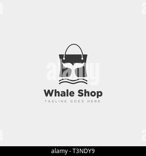 Sac shoping avec logo simple baleine modèle type icône illustration vectorielle - élément vector Illustration de Vecteur