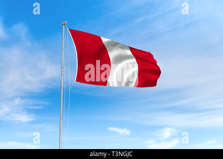 Le Pérou d'un drapeau dans le vent sur fond de ciel bleu de nice Banque D'Images