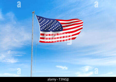 United States USA drapeau américain dans le vent sur fond de ciel bleu de nice Banque D'Images