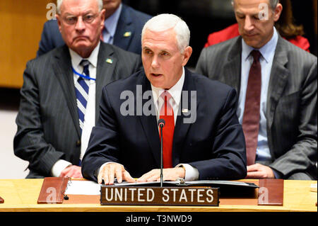 Vice-président Mike Pence vu la parole durant le Conseil de sécurité des Nations Unies à l'Organisation des Nations Unies à New York. Banque D'Images