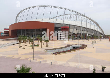 Doha, Qatar. Apr 11, 2019. Vue d'Al Khalifa International Stadium achevé en 2017, l'un des 8 lieux qui sera l'hôte de la FIFA 2022 Coupe du mot dans l'état du golfe du Qatar Crédit : amer ghazzal/Alamy Live News Banque D'Images