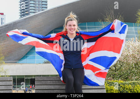 Londres, Royaume-Uni. Apr 11, 2019. Grace Reid de Grande-bretagne pose pour portrait pendant la Grande-Bretagne Lancement de l'équipe de plongée au centre aquatique de Londres jeudi, 11 avril 2019. Londres en Angleterre. Credit : Taka G Wu/Alamy Live News Banque D'Images