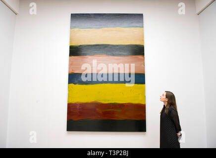 Londres, Royaume-Uni. Apr 11, 2019. La Galerie nationale de l'étoile de mer la nouvelle exposition : Sean Scully au Musée des beaux-arts s'inspire de la collection nationale et son amour de JMW Turner's painting l'étoile du soir (1830), il trace un parcours personnel de profonde admiration pour la couleur, la composition et le pouvoir de la peinture. Galerie d'image avec le membre du personnel. De droit : la Chine fixe 8, 2018. Collection privée. Credit : Malcolm Park/Alamy Live News Banque D'Images