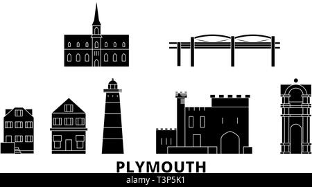 Royaume-uni, Plymouth horizon voyage télévision set. Royaume-uni, Plymouth ville noire, symbole d'illustration vectorielle, les sites touristiques, sites naturels. Illustration de Vecteur