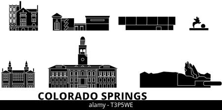 États-unis, Colorado Springs voyage télévision. skyline États-unis, Colorado Springs ville noire, symbole d'illustration vectorielle, sites de voyage Illustration de Vecteur