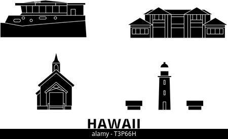 United States, Maui télévision billet skyline set. United States, Maui ville noire, symbole d'illustration vectorielle, les sites touristiques, sites naturels. Illustration de Vecteur