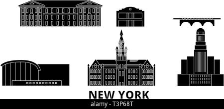 United States, New York skyline voyages télévision Buffalo. United States, New York Buffalo city noir, symbole d'illustration vectorielle, voyages Sites touristiques Illustration de Vecteur