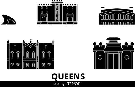 United States, New York skyline voyages télévision Queens. United States, New York Queens ville noire, symbole d'illustration vectorielle, sites de voyage Illustration de Vecteur