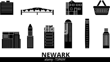 United States, Newark voyage télévision set skyline. United States, Newark city noir, symbole d'illustration vectorielle, les voyages touristiques, monuments. Illustration de Vecteur