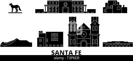 United States, Santa Fe télévision billet skyline set. United States, Santa Fe ville noire, symbole d'illustration vectorielle, les sites touristiques, sites naturels. Illustration de Vecteur