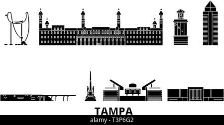 United States, Tampa skyline voyages télévision set. United States, Tampa ville noire, symbole d'illustration vectorielle, les sites touristiques, sites naturels. Illustration de Vecteur