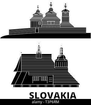 La Slovaquie, églises en bois dans la région des Carpates voyage télévision. skyline La Slovaquie, églises en bois dans la région des Carpates black Illustration de Vecteur