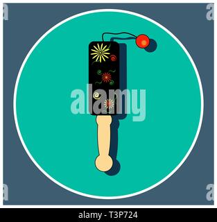 Instrument de musique télévision avec ornement floral hochet. Folk musique russe. Logo noir isolé sur fond bleu. Vector illustration dans le style russe Illustration de Vecteur