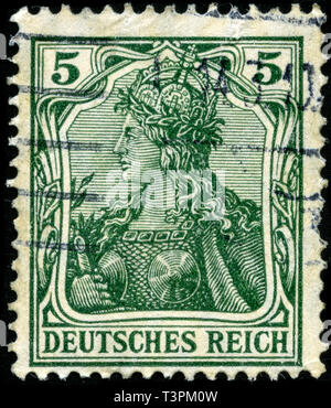 Timbre-poste de l'allemand dans le domaine de la série émise en 1905 Germania Banque D'Images