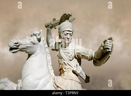 Sculpture en marbre romain d'un guerrier à cheval, un 2ème siècle copie d'annonce à partir d'un original grec du iie siècle av. Hellanistic, inv 6405 original, Naples M Banque D'Images