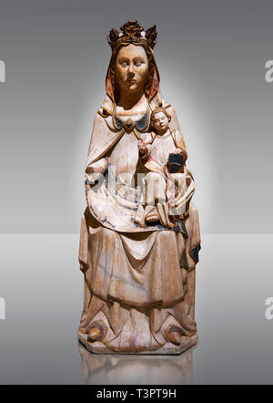 Statue gothique de la Vierge Marie et l'enfant. Polychrome et feuille d'or sur l'albâtre. Date - Deuxième moitié du 14ème siècle. Musée national du Catalan Banque D'Images