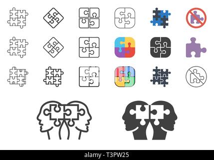 Jeu de Puzzle Vector icons. Isolé sur fond blanc. Illustration de Vecteur