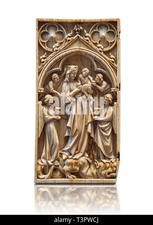 Gothique médiévale diptyque en ivoire représentant la Vierge et l'enfant, réalisé à Paris dans le premier quart du 14ème siècle. inv 11097, Musée du Louvre, Banque D'Images