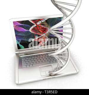 Ordinateur portable avec le modèle médical de l'adn sur fond d'écran d'ordinateur portable. 3d illustration Banque D'Images