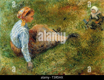 Camille PISSARRO (1830) 1903 Paysanne Assisse et Enfant - Collection Privée 1881 Banque D'Images