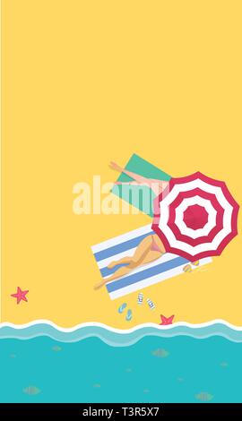 La scène de plage à partir de la top en été.vector illustration avec l'art du papier traditionnel. Illustration de Vecteur