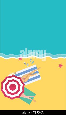 La scène de plage à partir de la top en été.vector illustration avec style art papier Illustration de Vecteur