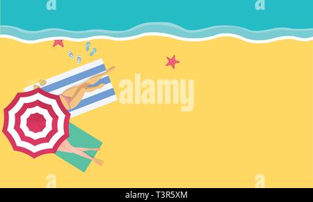 La scène de plage à partir de la top en été.vector illustration avec l'art du papier traditionnel. Illustration de Vecteur